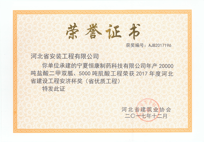 寧夏恒康制藥-2017省優(yōu)